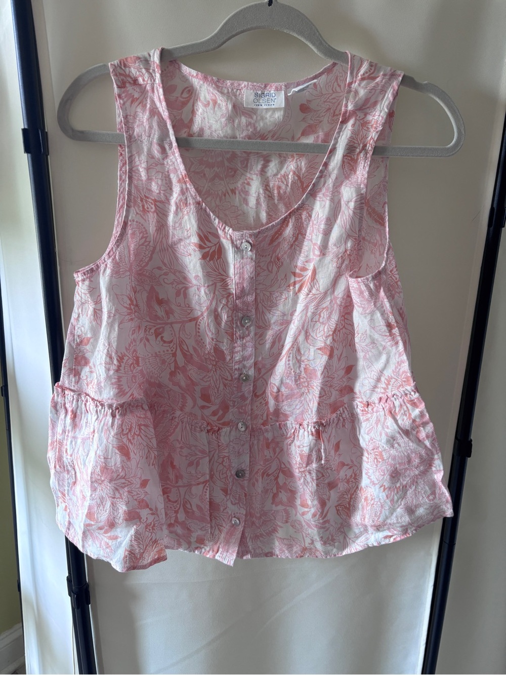Sigrid Olsen Pink and White 100% Linen Printed Tank